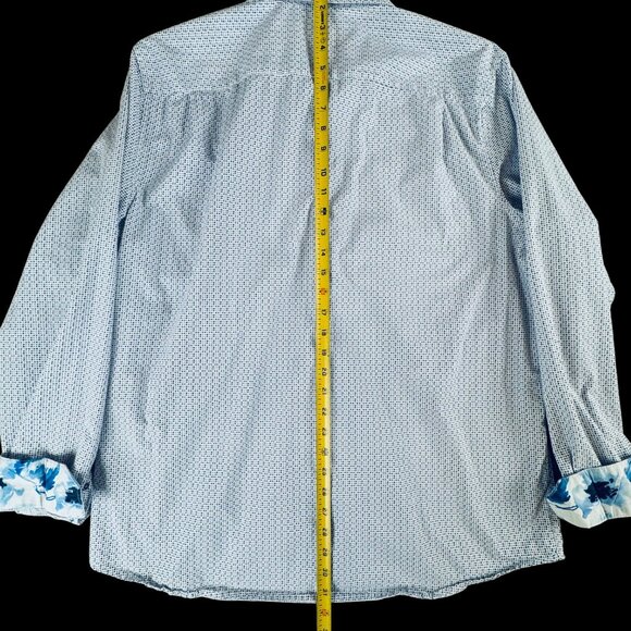 Thomas Sterling Flip Cuff Long Sleeve Button Up Shirt Blue Geometric Mens XL - Picture 5 of 8